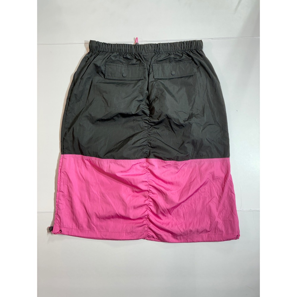 Teddy Fresh Ruched Midi Skirt Women Size Medium Black Pink Colorblock Nylon